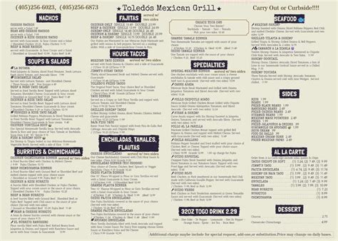 toledo's mustang|toledos mexican food menu.